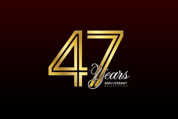 47th anniversary logo design with double line. Gold color numbers with silver text. Logo Vector Illustration