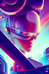 Cyborg woman in futuristic cyberspace - Futuristic Graphic Art, Generative AI