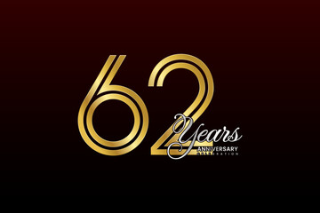 Fototapeta premium 62th anniversary logo design with double line. Gold color numbers with silver text. Logo Vector Illustration