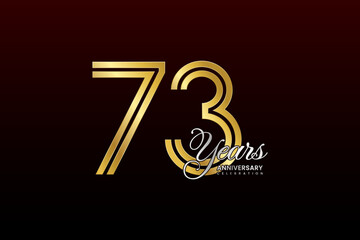 73th anniversary logo design with double line. Gold color numbers with silver text. Logo Vector Illustration