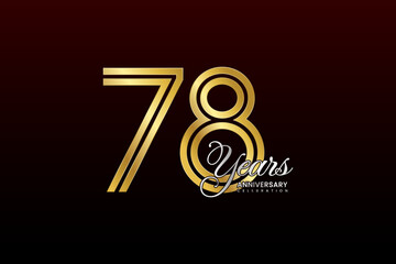 78th anniversary logo design with double line. Gold color numbers with silver text. Logo Vector Illustration