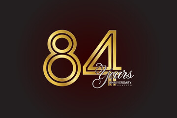 84th anniversary logo design with double line. Gold color numbers with silver text. Logo Vector Illustration