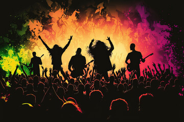 Fototapeta premium Partygoers take in the concert during the festival. Generative AI