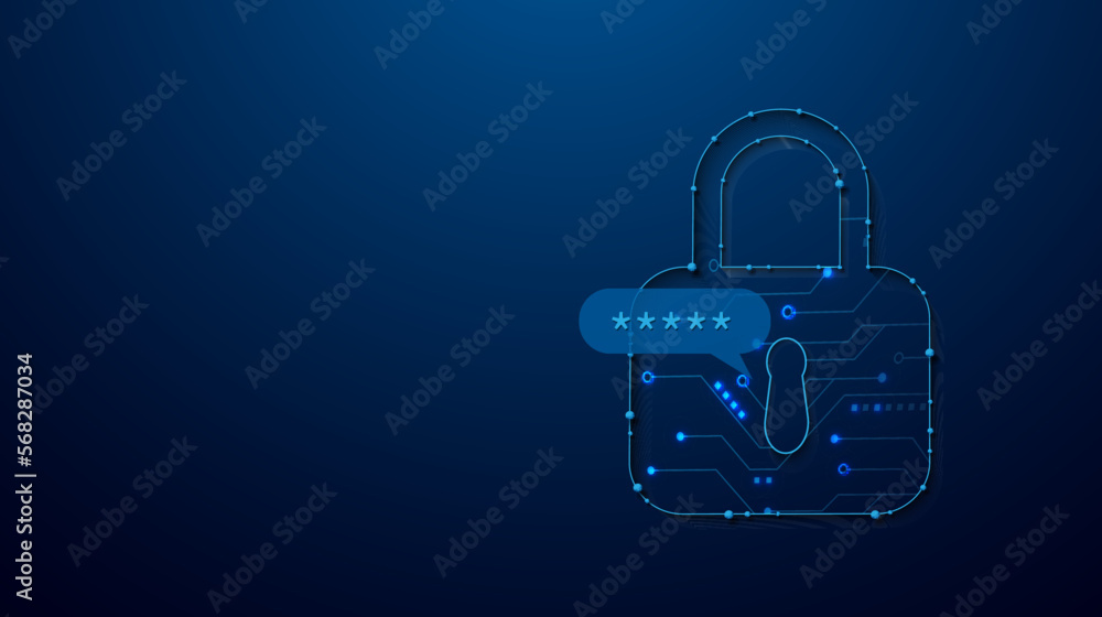 Poster padlock with password data security. technology security, privacy, safety. vector illustration