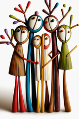 Cute family portrait in stick art illustration
