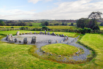 Drumskinny stone circle, cairn and stone alignment. Prehistoric Neolithic megalithic site near...