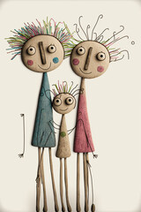 A cute loving family illustration in stick art 