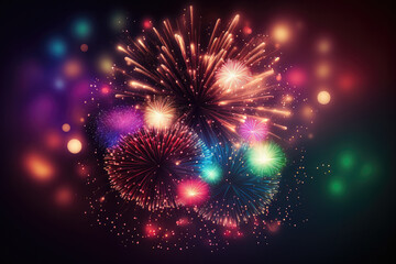 Fototapeta premium A stunning display of fireworks for a celebration with bokeh lighting. Generative AI