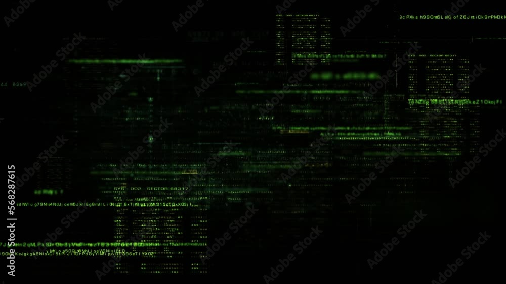 Fototapete Futuristic abstract de-focus data matrix, meta, metaverse, telemetry and encrypt numbers display with particles simulation in cyber space environment for head up display background