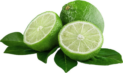 Fresh Limes with Leaves - Isolated