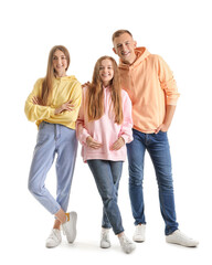 Group of happy friends on white background