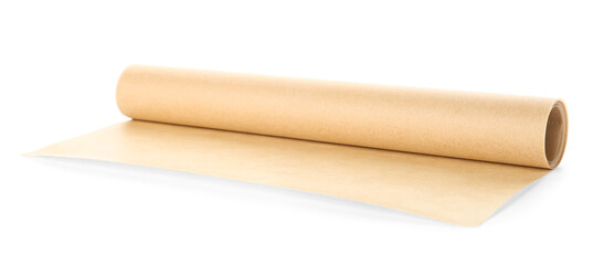 Roll of baking paper on white background