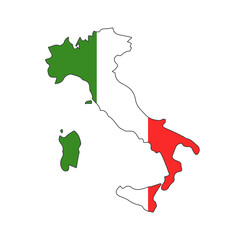 Italy map with flag inside, vector Italy silhouette icon