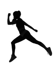 Fototapeta na wymiar Silhouette of sporty young woman running on white background