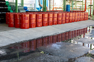Fototapeta premium Oil barrels red or chemical drums vertical
