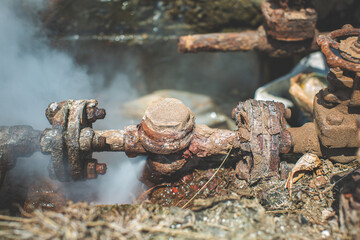 Corrosion rusty through valve tube steam gas leak pipeline