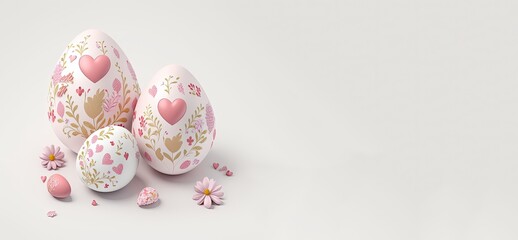 easter eggs and rabbit,  painted easter egg , easter rabbit in the basket with eggs, easter rabbit in the nest eggs with generative ai