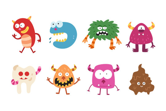 Set of cute monster cartoon illustration for kids