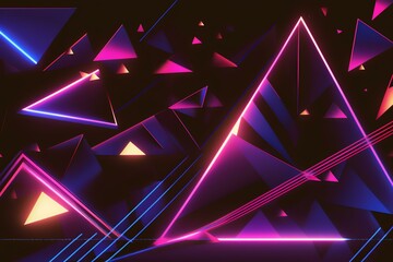 bold and vibrant triangles, featuring bright and neon shades of brown, such as hot pink, neon yellow, and electric blue, against a black background (AI Generated)
