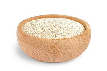Wooden bowl of amaranth seeds isolated on white background
