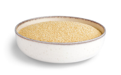 Bowl of amaranth seeds isolated on white background
