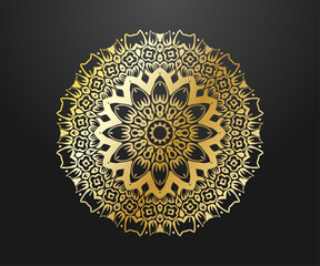 Creative decorative luxury mandala design background in gold color.