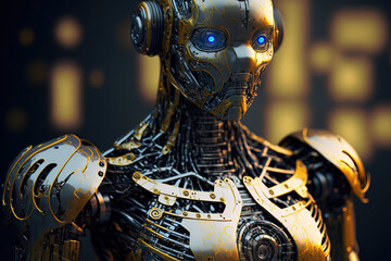 robotic humanoid with a digital display. Generative AI