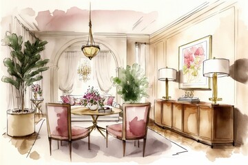 Valentines Day Artistic Watercolor for a Beautiful interior design (generative AI)