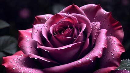 pink rose with water drops in the night,dark background,Generative AI