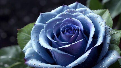 close up of a Blue rose flower with dew after rain in garden outdoor and water droplets,Generative AI
