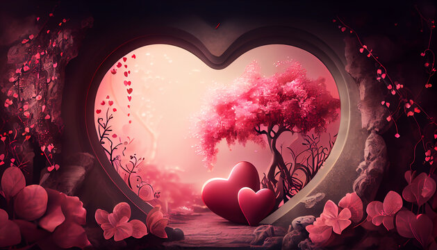Beautiful Lovely Valentine Background with Pink Theme, Generative AI