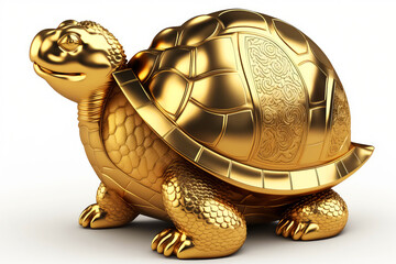 3D illustration of Golden mascot turtle isolated on a white background (ai generated) - obrazy, fototapety, plakaty