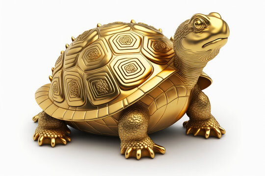 3D illustration of Golden mascot turtle isolated on a white background (ai generated)