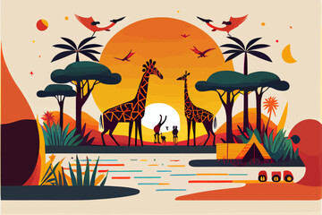 Africa background Abstract landscape illustration vector graphic © ArtMart