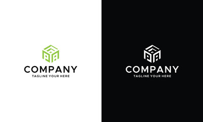PA logo designs, P and A hexagonal logo vector on a black and white background.