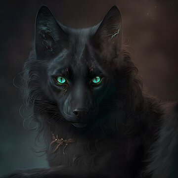 Bombay Black cat with a wolf face Generative Ai