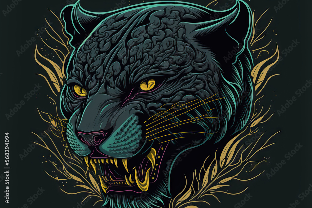 Aufkleber an image of a black panther with a grin on its face. creating images in the manner of an old school 