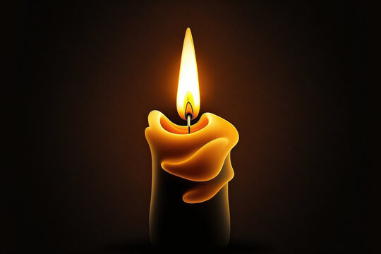 candle flame is burning at night in close range, yellow light isolated on black background. Generative AI