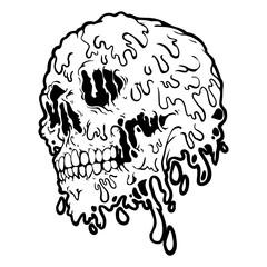 Creepy slime skull illustration. Dripping Skull in gothic design. T-shirt print for Horror or Halloween. Hand drawing illustration isolated on white background. Vector EPS 10