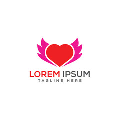 love shape angel wings logo design