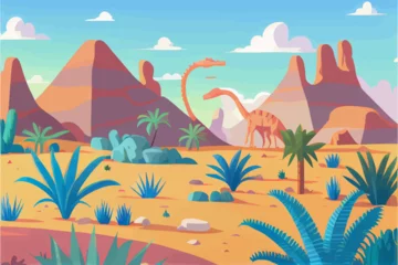Stoff pro Meter Dinosaur background Abstract landscape illustration vector graphic © ArtMart
