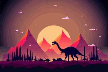Naklejka premium Dinosaur background Abstract landscape illustration vector graphic