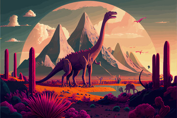 Dinosaur background Abstract landscape illustration vector graphic