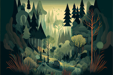 Abstract forest landscape illustration vector graphic
