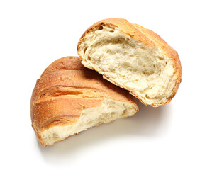 Pieces of fresh bread isolated on white background