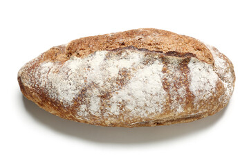 Loaf of fresh rye bread isolated on white background