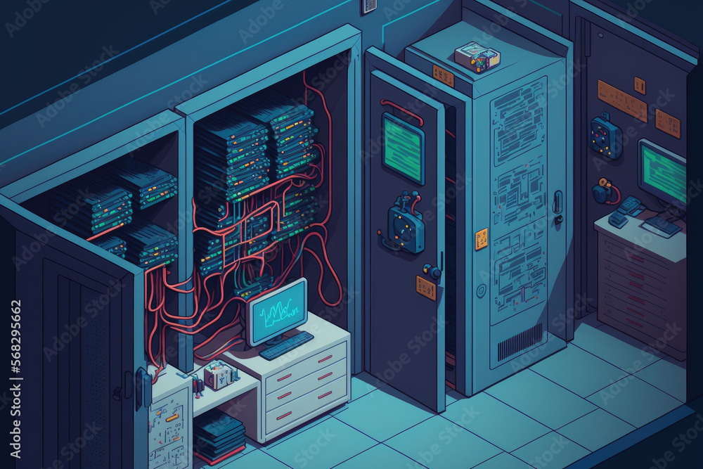 Poster server networks in a data room residential room. generative ai