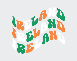Ireland word retro wavy groovy repeat text Mirrored typographic flag art on white background
