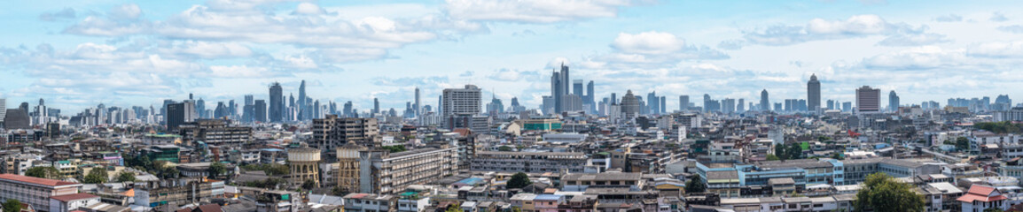 Fototapeta na wymiar Bangkok city buildings cityscape, high buildings panorama downtown of Bangkok City Thailand. Cityscape of Bangkok. wide image, banner