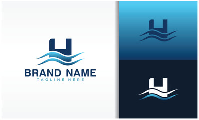 Letter H logo with wave design template
